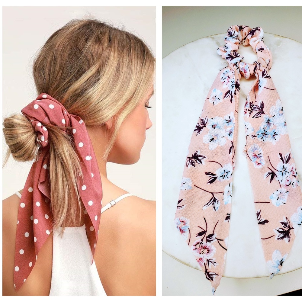 5 for $25 Pink and White Hair Scarf Scrunchies